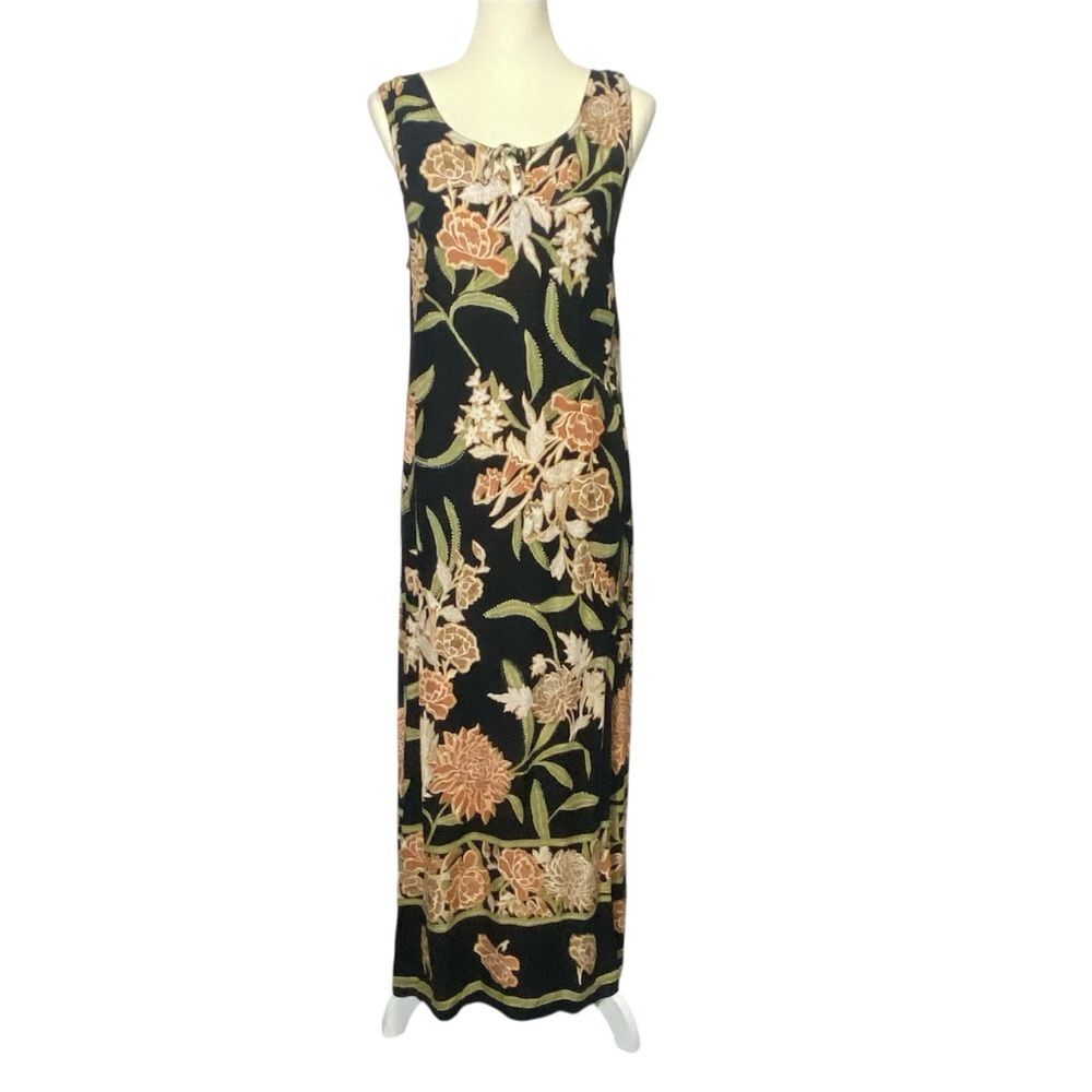 Vintage 90s Y2K White Stag Rayon Floral Hawaiian Tropical Maxi Dress Size 12/14